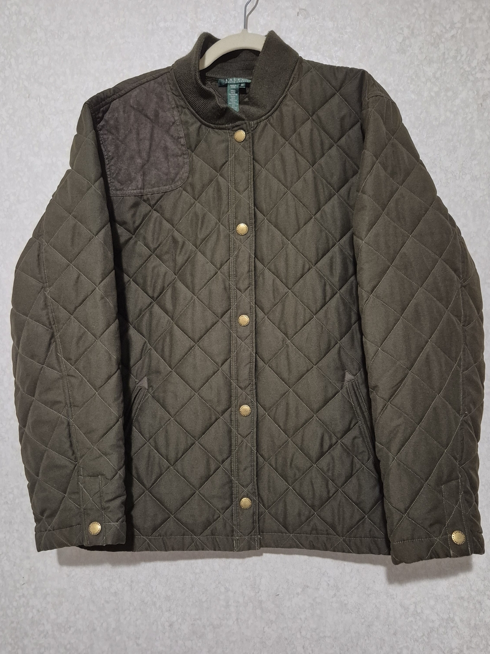 Ralph Lauren Olive Green Quilted Field Jacket with Dark Shoulder Patch-Size:2X